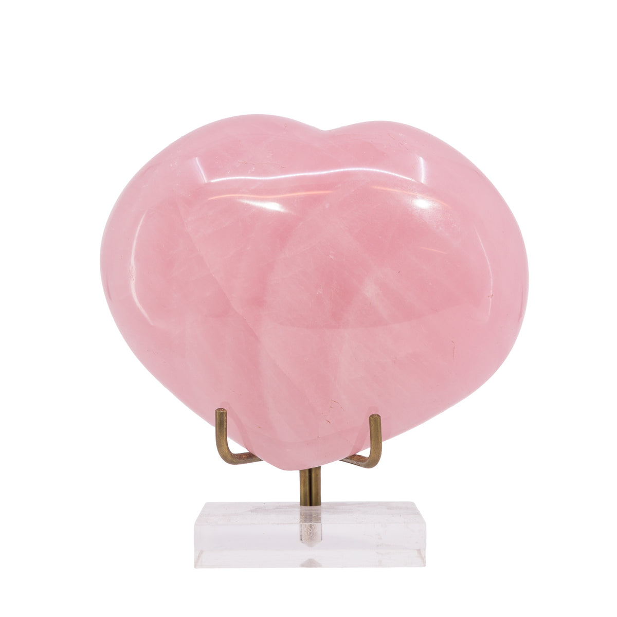 Rose Quartz 877 gram polished crystal heart from Madagascar, front view