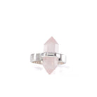 Front view of Rose Quartz polished crystal Sterling Silver ring JJO-214