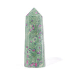 Reverse view of Ruby in Fuchsite polished crystal tower
