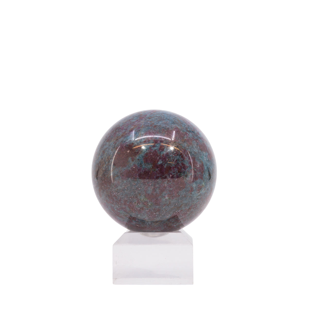Ruby in Kyanite 413 gram 2.4 inch polished crystal sphere, detail view