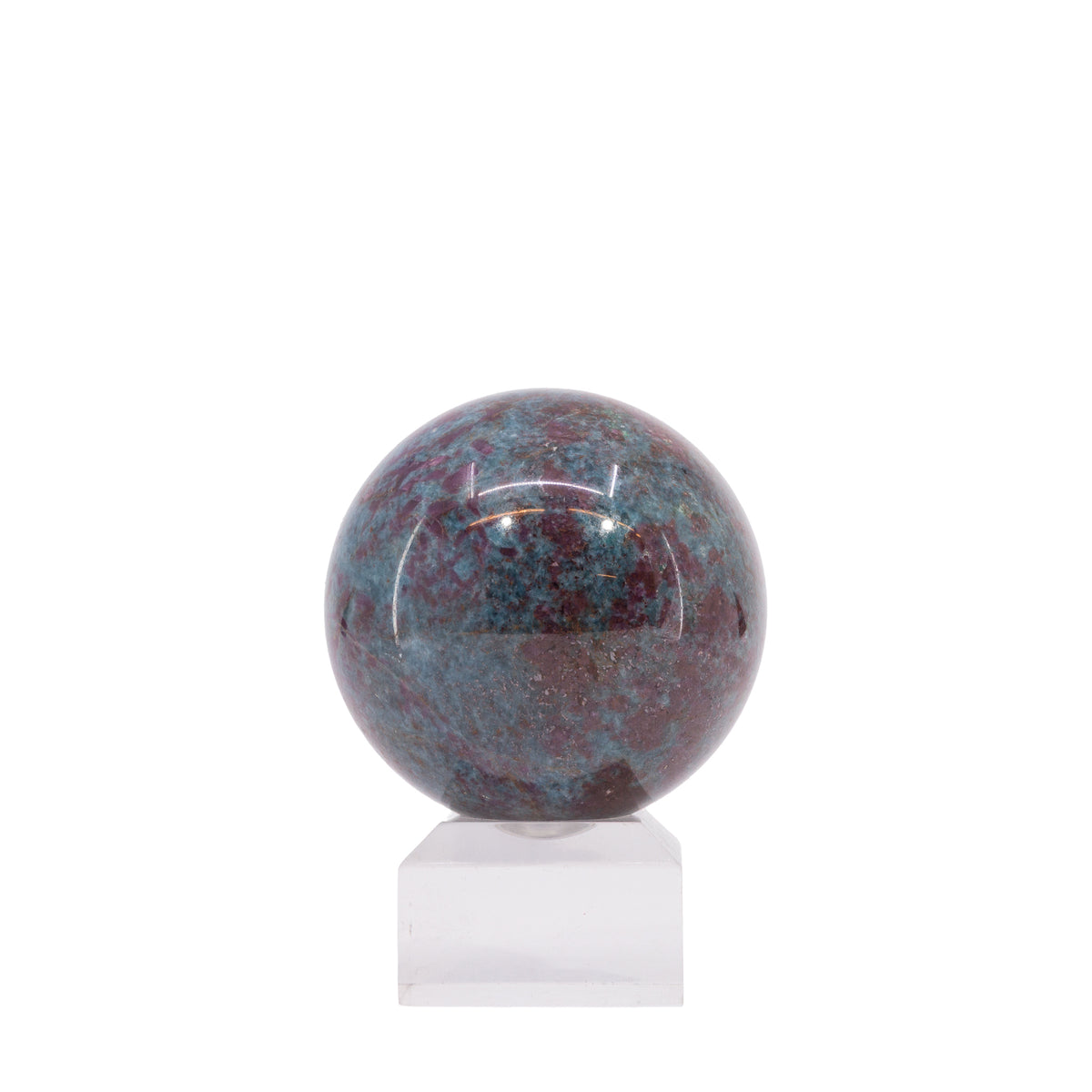 Ruby in Kyanite 413 gram 2.4 inch polished crystal sphere, front view