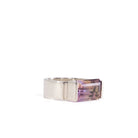 Three-quarter view of Ametrine ring showing violet and golden color zoning