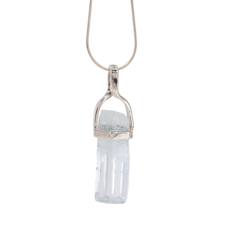 Aquamarine 18.29 Carat Sterling Silver Handcrafted Natural Crystal Pendant