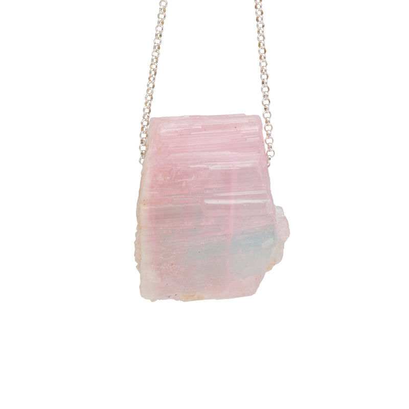 Bicolor Tourmaline 90 Carat Sterling Silver Natural Crystal Necklace