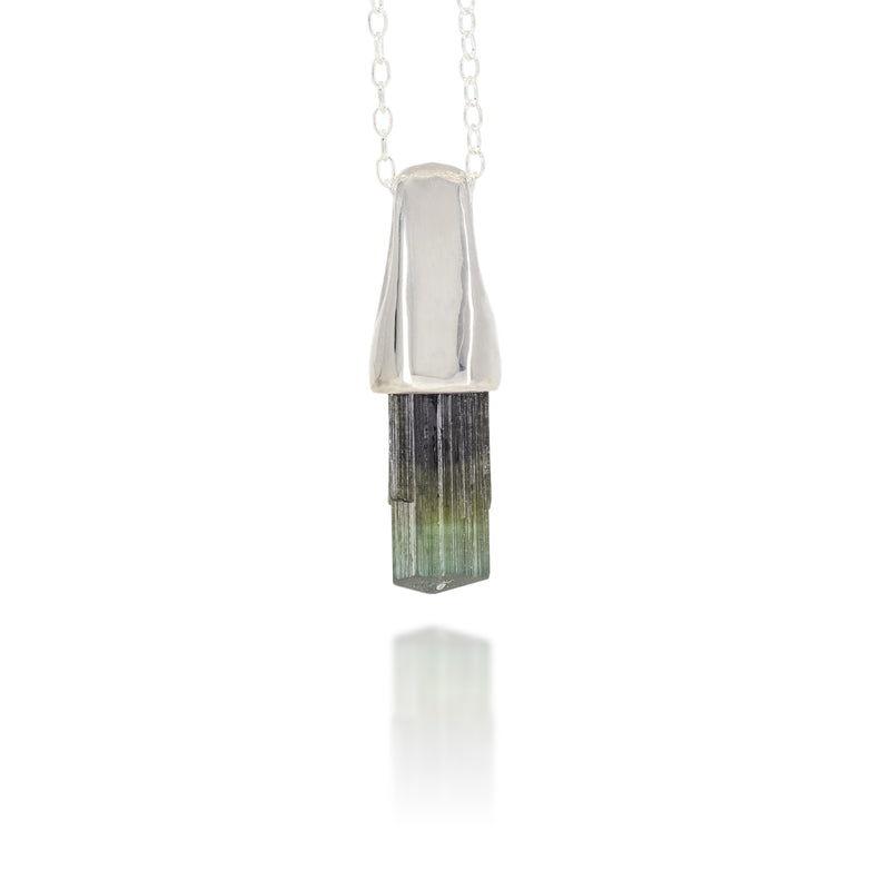 Bicolor Blue-Green Tourmaline Handcrafted Sterling Silver Natural Crystal Pendant
