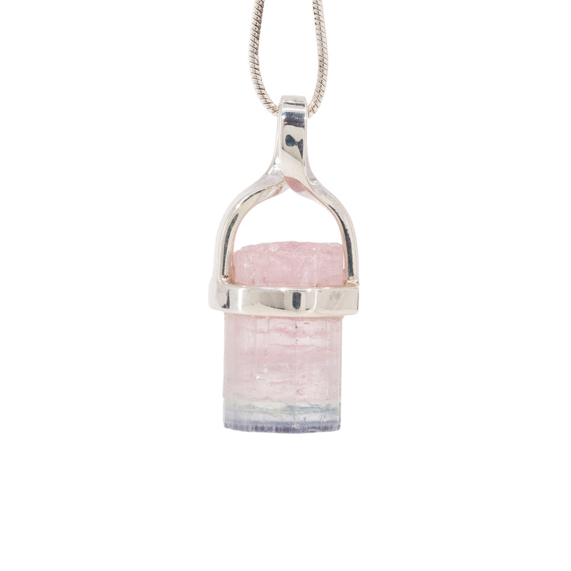 Bicolor Tourmaline 10.76 Carat Handcrafted Sterling Silver Natural Crystal Twist Pendant