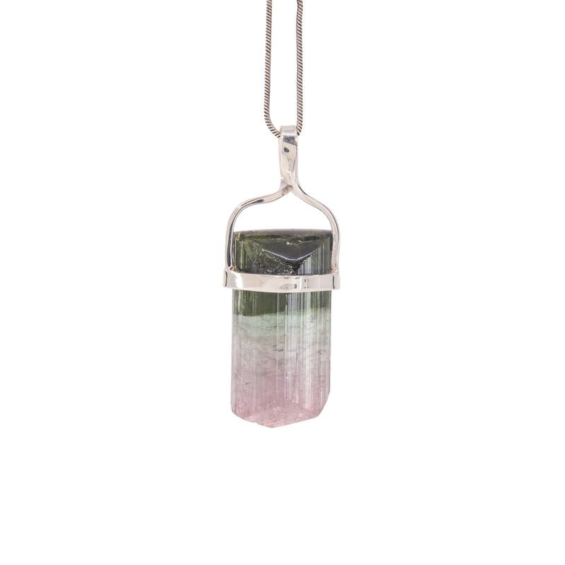 Bicolor Tourmaline 25.6 Carat Sterling Silver Handcrafted Natural Crystal Pendant
