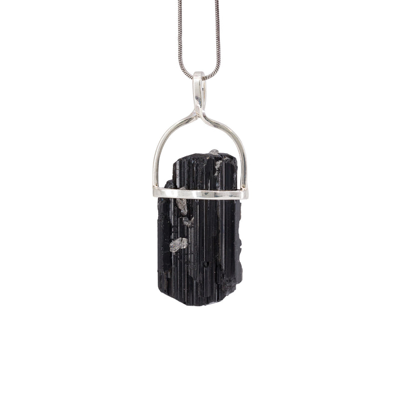 Black Tourmaline 42.42 Carat Sterling Silver Handcrafted Natural Crystal Pendant