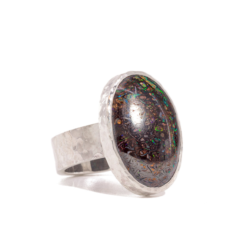 Boulder Opal 17.92 Carat Sterling Silver Handcrafted Gemstone Ring