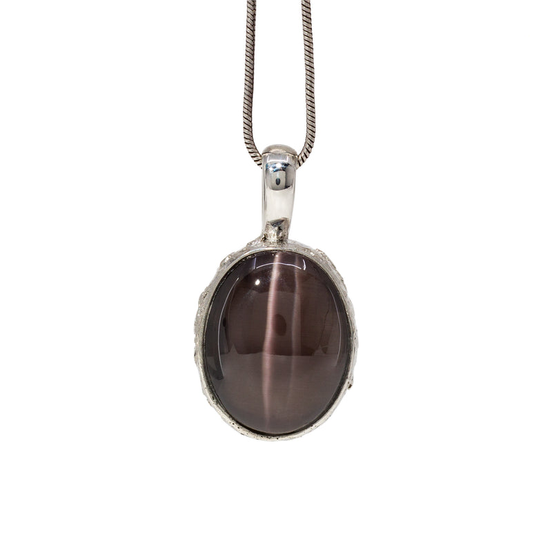 Cat's Eye Sillimanite 9.46 Carat Sterling Silver Handcrafted Gemstone Pendant