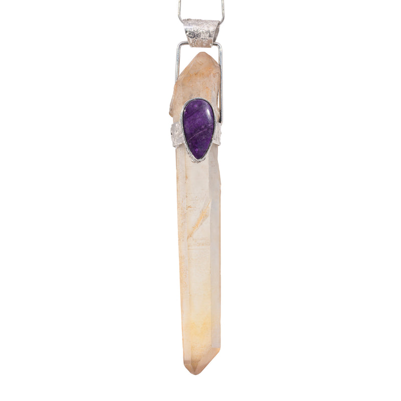 Large Citrine & Sugilite Sterling Silver Handcrafted Natural Crystal Pendant