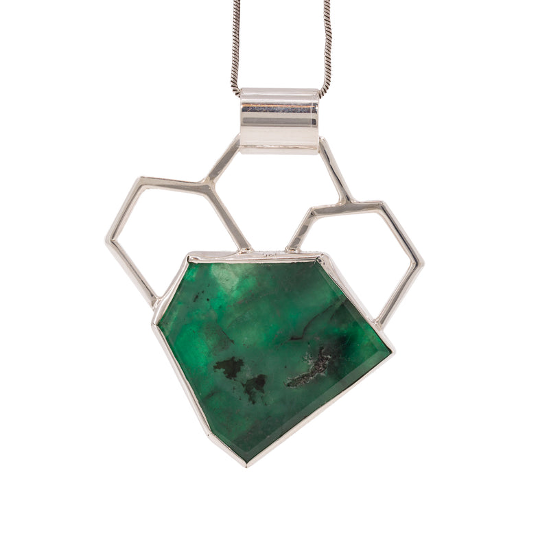 Emerald Slice 21.98 Carat Sterling Silver Handcrafted Gemstone Pendant