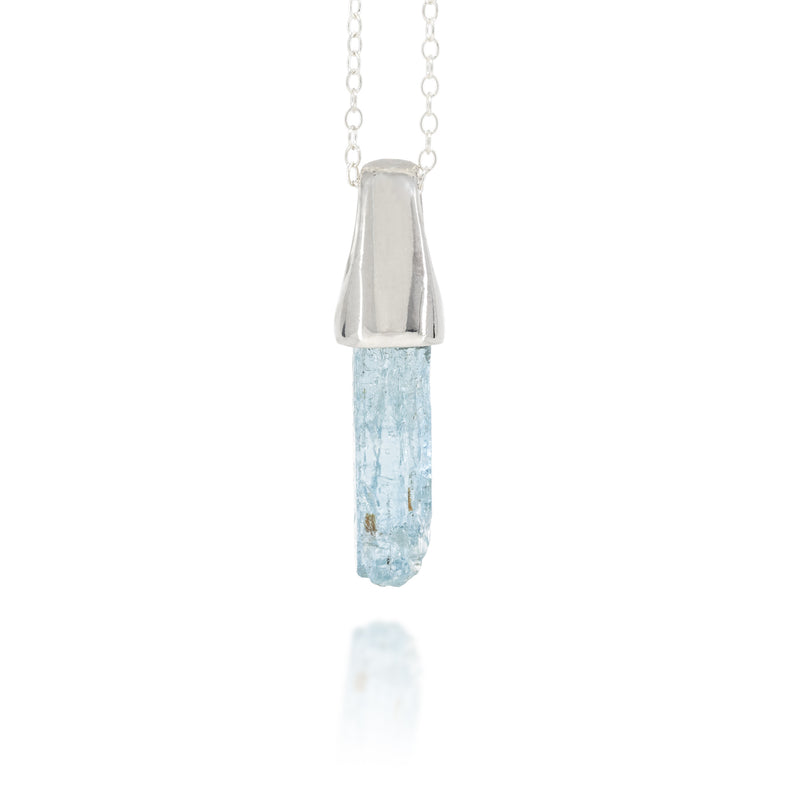 Etched Aquamarine Handcrafted Sterling Silver Natural Crystal Pendant