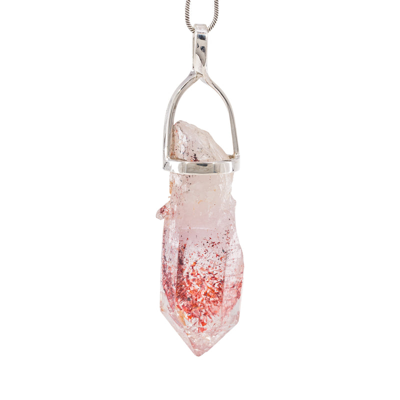 Hematite Phantom Quartz 49.3 Carat Sterling Silver Handcrafted Natural Crystal Pendant
