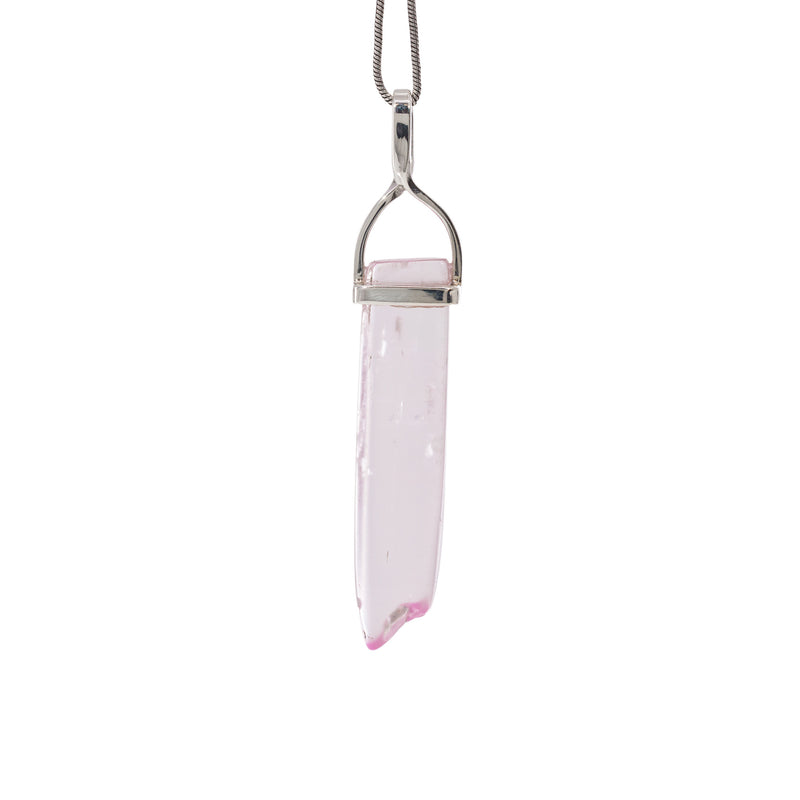 Kunzite 14.15ct Sterling Silver Handcrafted Polished Crystal Pendant