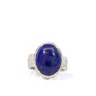 Front view of Lapis Lazuli ring showing natural pyrite flecks and textured Sterling Silver setting