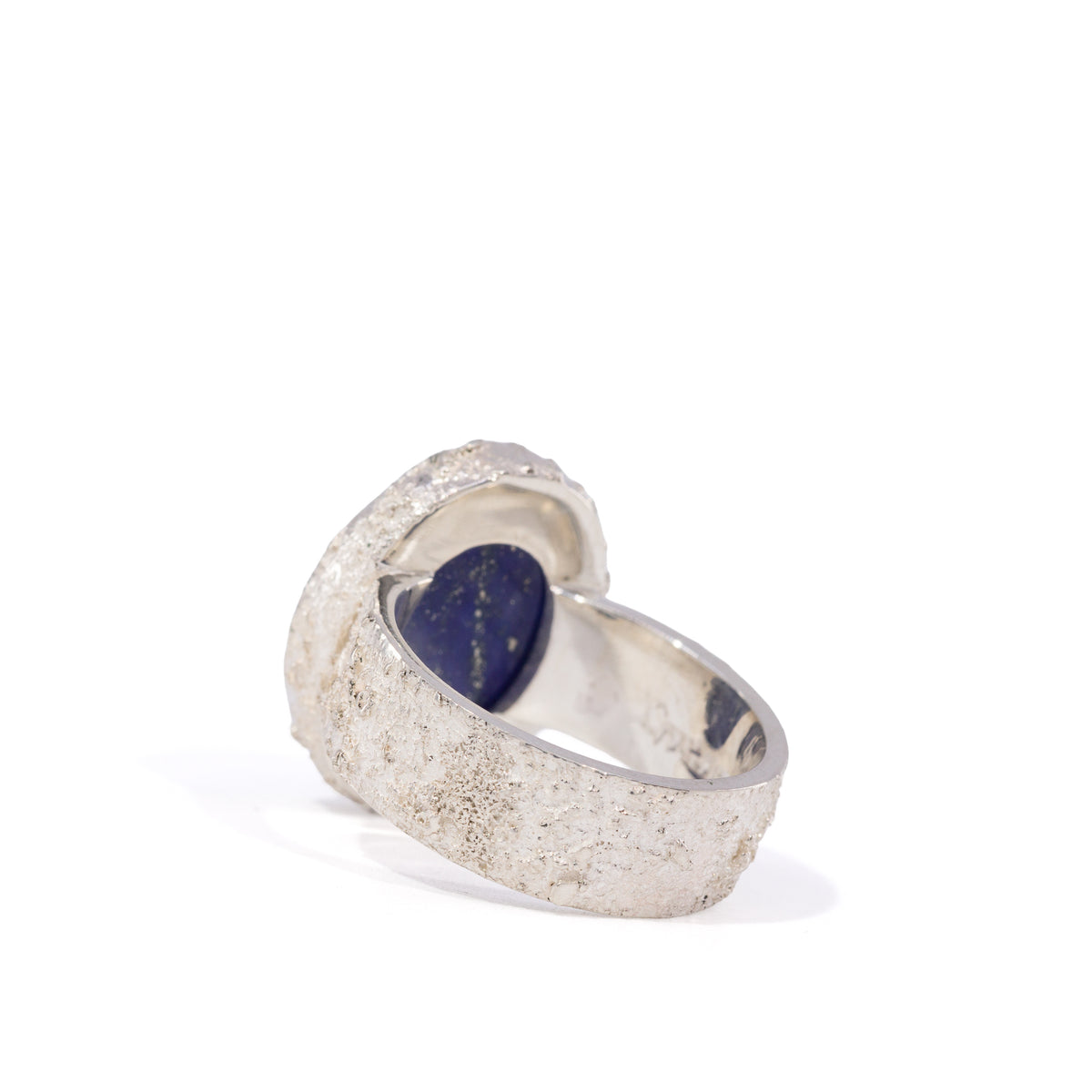 Back angled view of textured Sterling Silver Lapis Lazuli ring