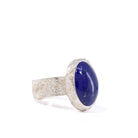 Lapis Lazuli Sterling Silver ring with cobalt blue cabochon and heavily textured band