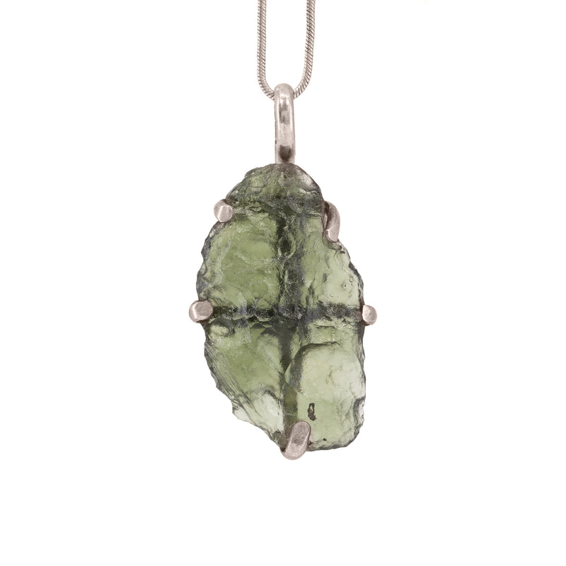 Moldavite Sterling Silver Handcrafted Natural Crystal Pendant