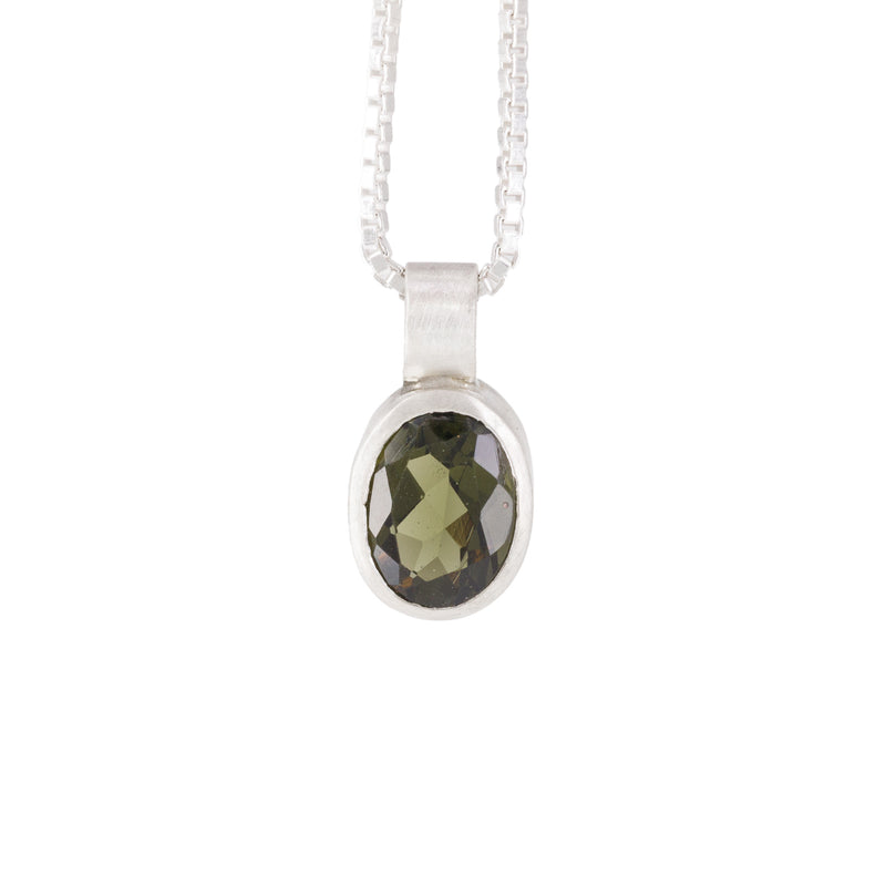Faceted Moldavite Sterling Silver Handcrafted Gemstone Charm Pendant