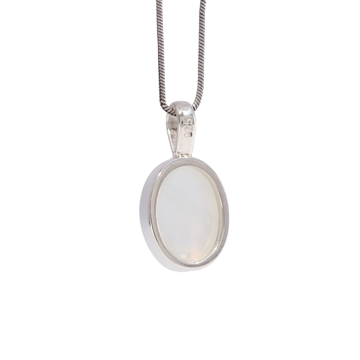 Back view of Golden Moonstone charm pendant in Sterling Silver