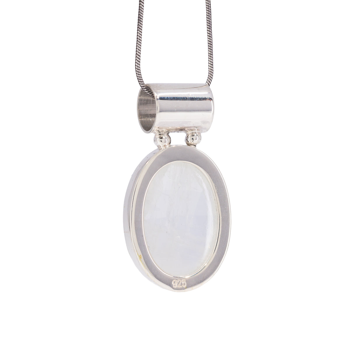 Back view of rose cut Moonstone pendant in Sterling Silver