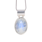 Rose cut Moonstone pendant in Sterling Silver with pale blue flash and broad faceting