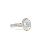 Oval Moonstone cabochon ring in Sterling Silver, angled view
