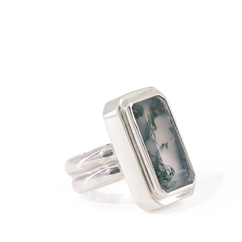 Moss Agate 9.57 Carat Sterling Silver Handcrafted Gemstone Ring