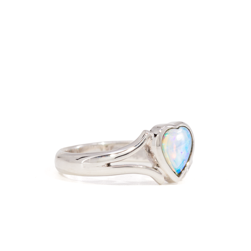 Opal Heart 0.58 Carat Sterling Silver Handcrafted Gemstone Ring