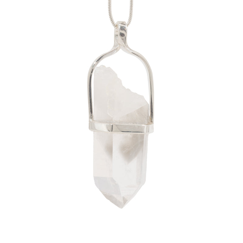 Phantom Quartz 31.39 Carat Handcrafted Sterling Silver Natural Crystal Twist Pendant