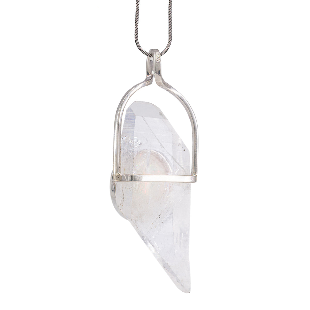 Reverse view of handcrafted Quartz and Opal pendant