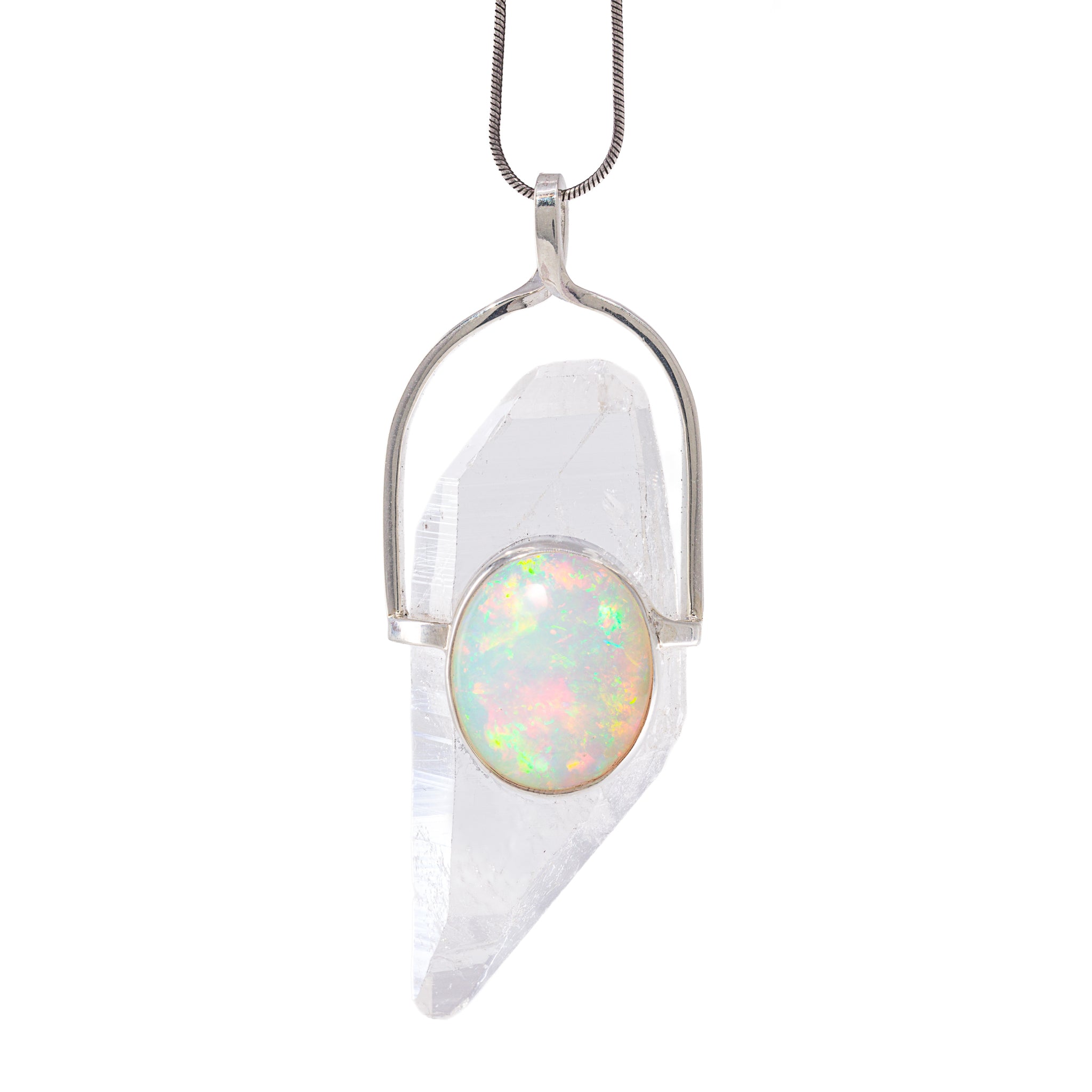 Quartz and Opal Sterling Silver pendant with luminous color play