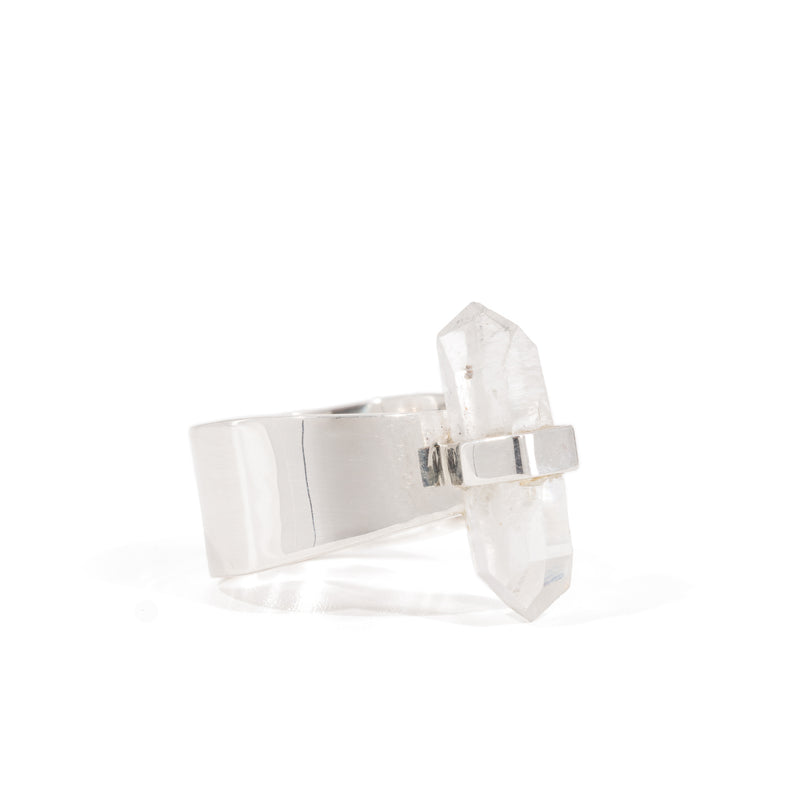 Quartz 7.66 Carat Sterling Silver Handcrafted Natural Crystal Ring
