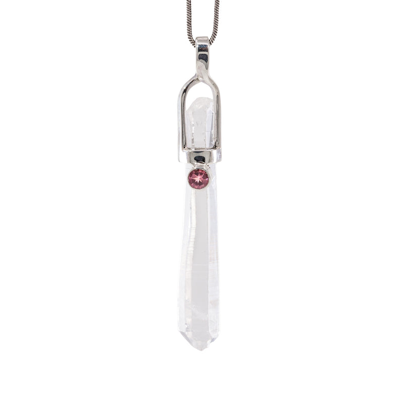 Quartz & Pink Tourmaline Sterling Silver Handcrafted Gemstone & Natural Crystal Pendant