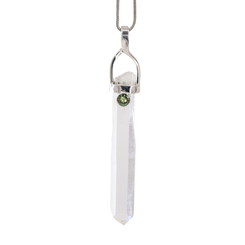 Quartz & Green Tourmaline Sterling Silver Handcrafted Gemstone & Natural Crystal Pendant