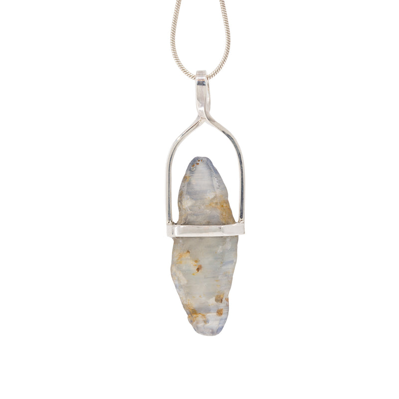 Blue Sapphire 20.37 Carat Sterling Silver Handcrafted Natural Crystal Pendant