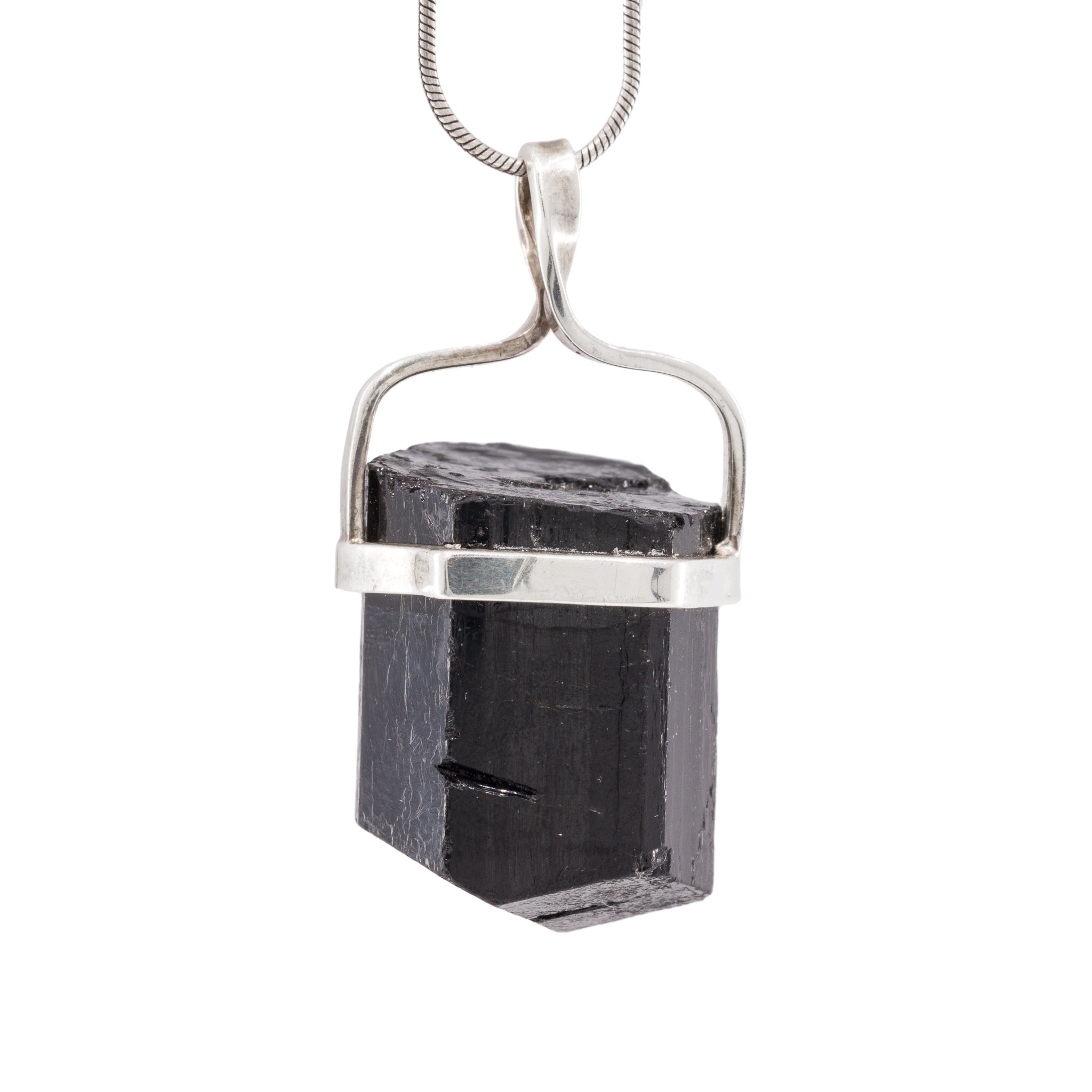 Crystal Stone Black Tourmaline Sterling Silver Pendant Black