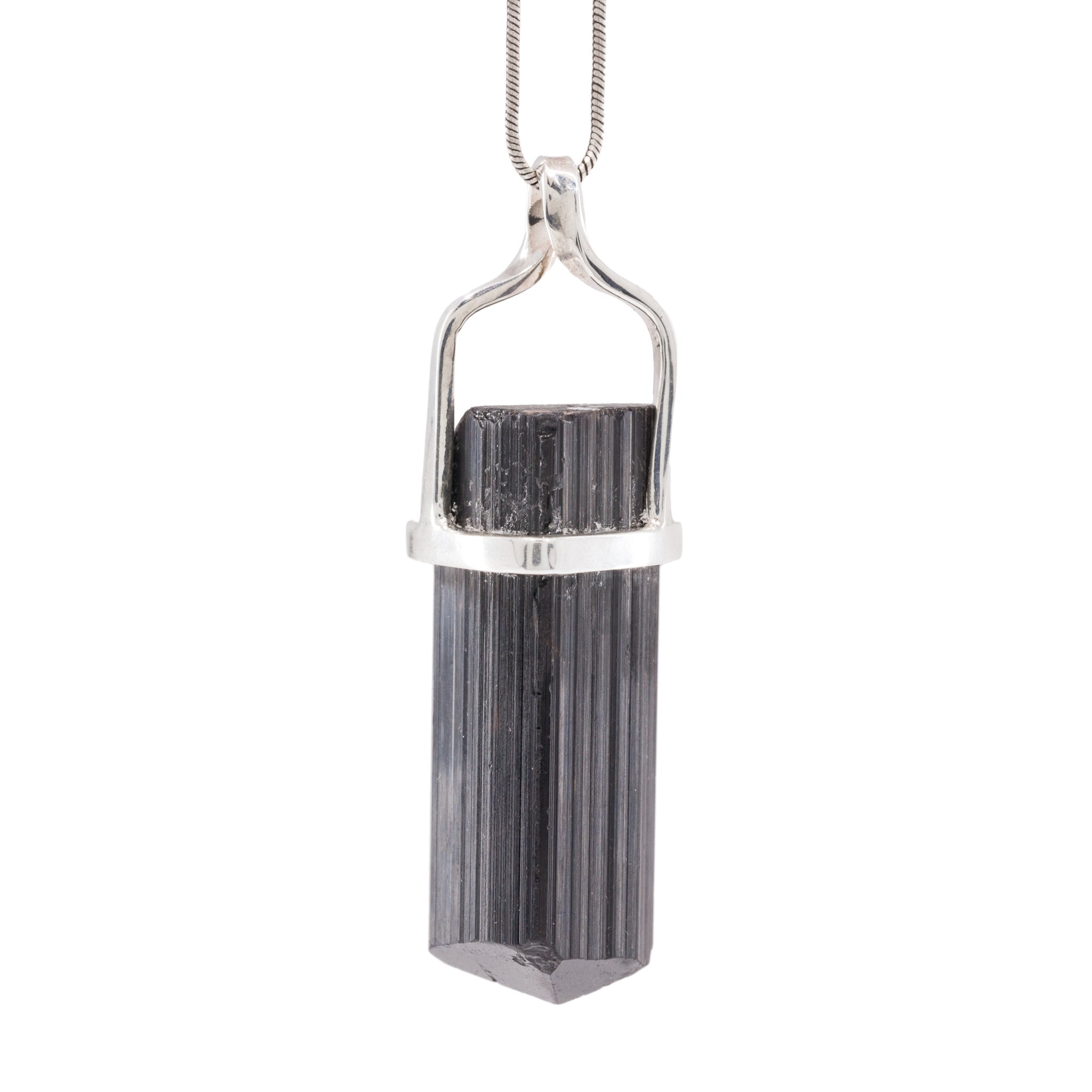 Raw Black Tourmaline Sterling Silver Crystal Necklace