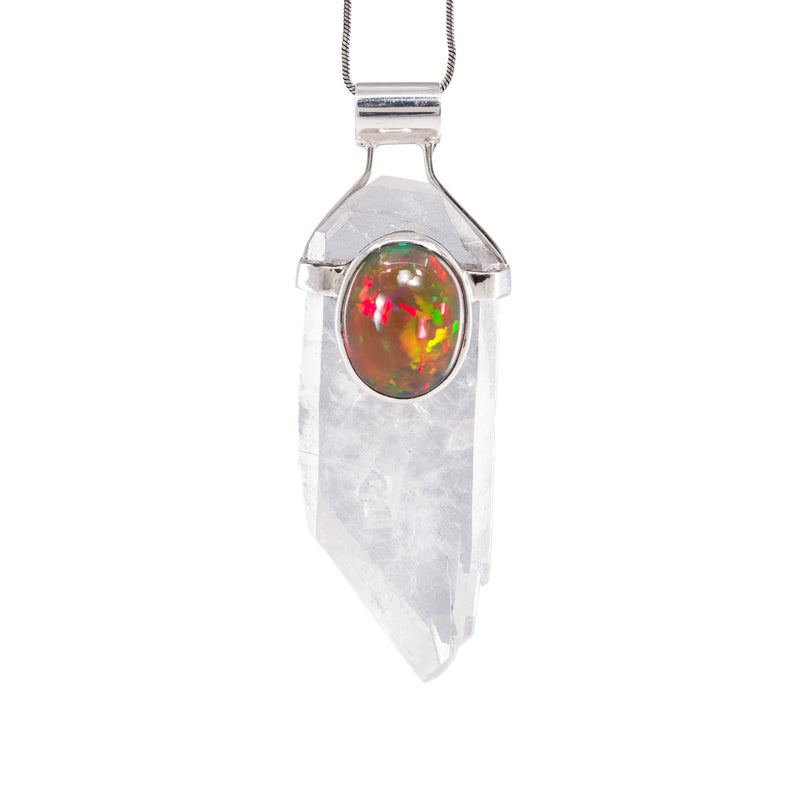 Opal & Faden Quartz Sterling Silver Handcrafted Natural Crystal Pendant