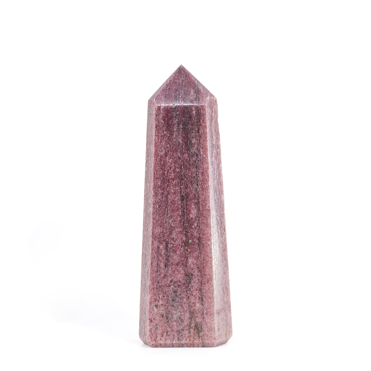 Tall Strawberry Quartz polished point with raspberry-pink inclusions