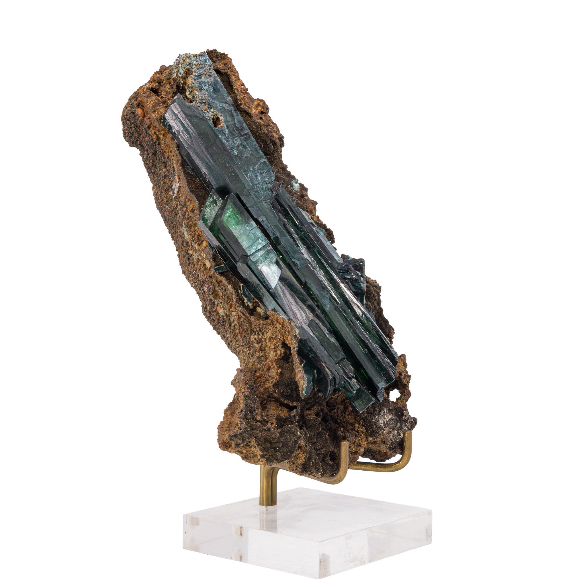 Vivianite specimen showing long blue-green prismatic crystals