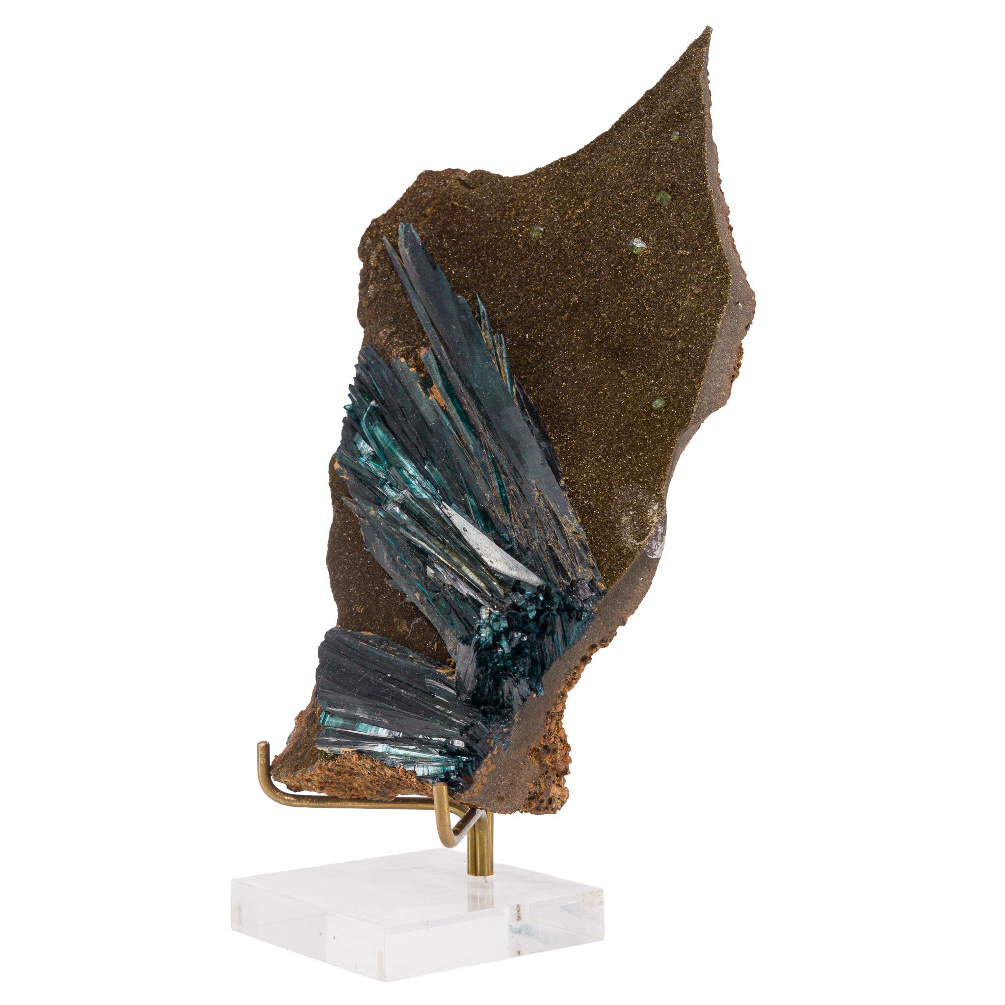 Vivianite crystal fans with small green Ludlamite crystals