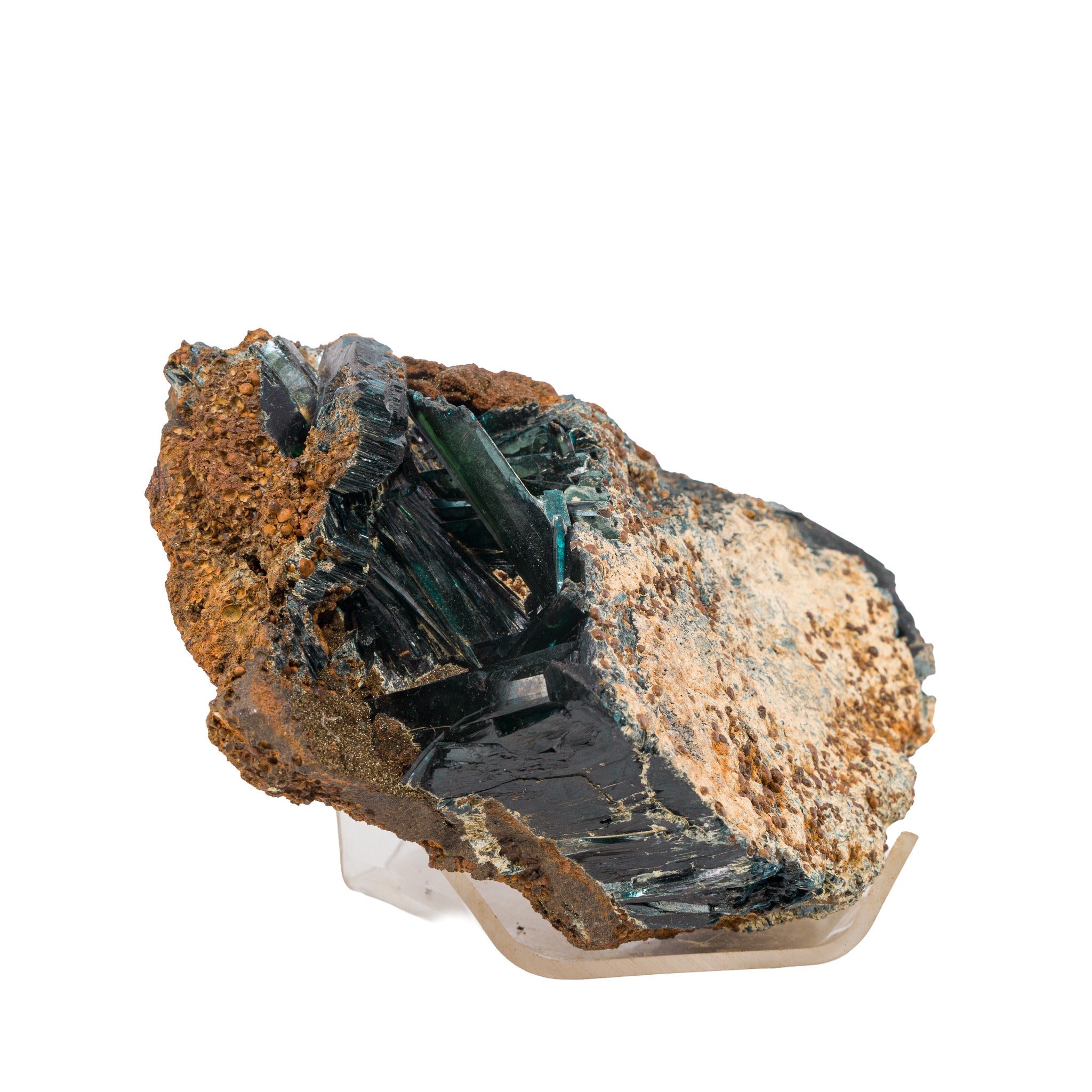 Vivianite crystals emerging from textured matrix