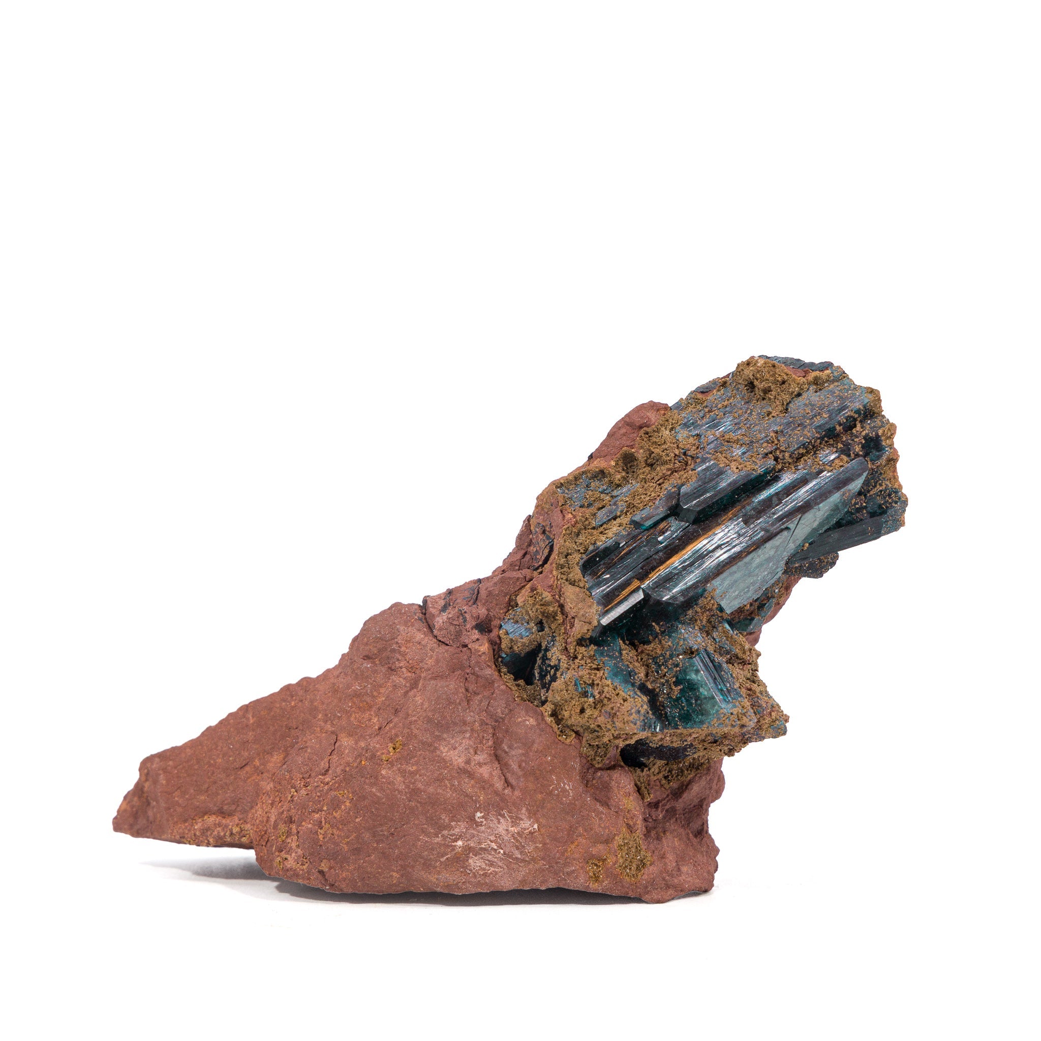 Vivianite mineral specimen on red-brown matrix from Brazil