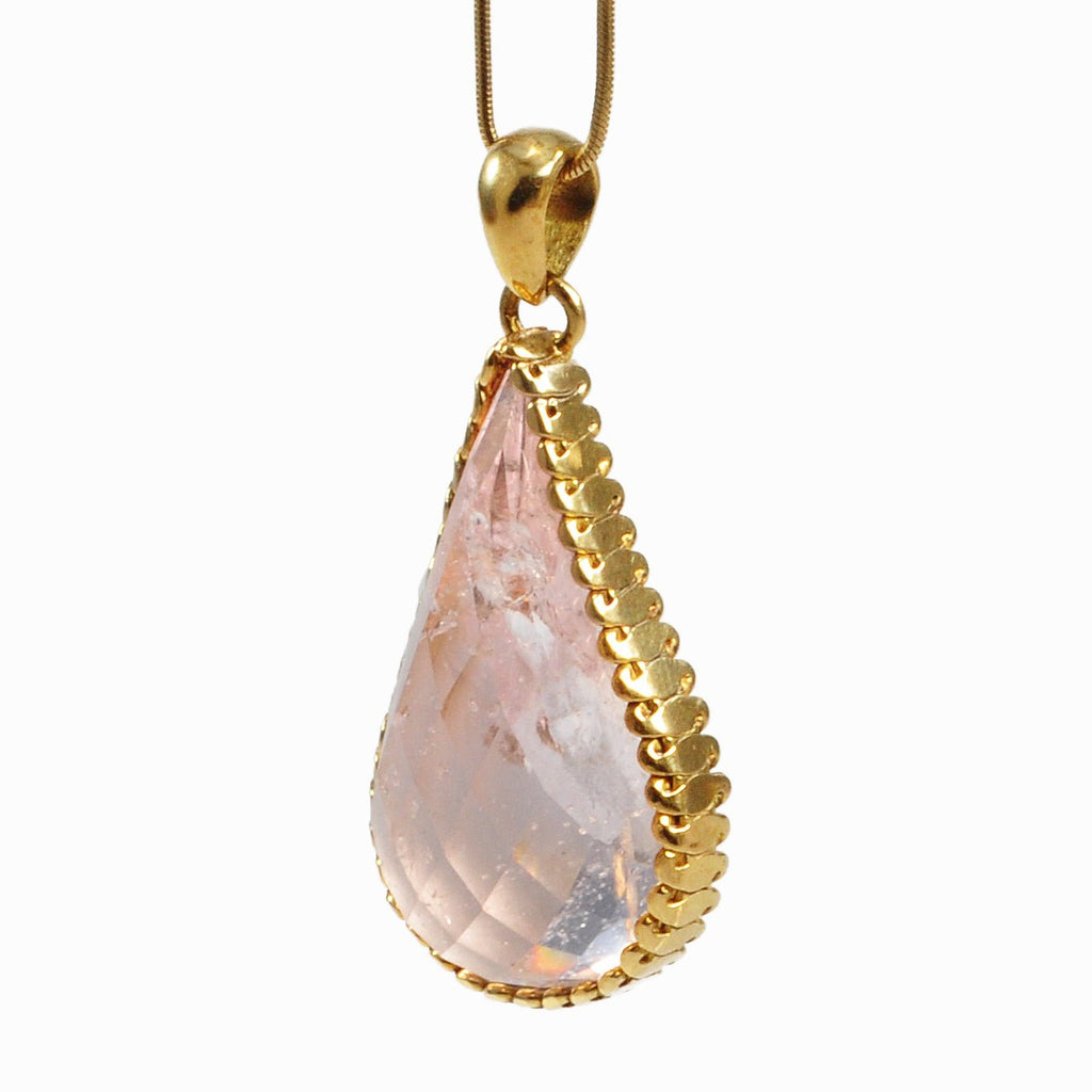 Morganite 27.69mm 24.67 ct Faceted Teardrop Handcrafted 18K Russian Filigree Gemstone Pendant - UO-313 - Crystalarium