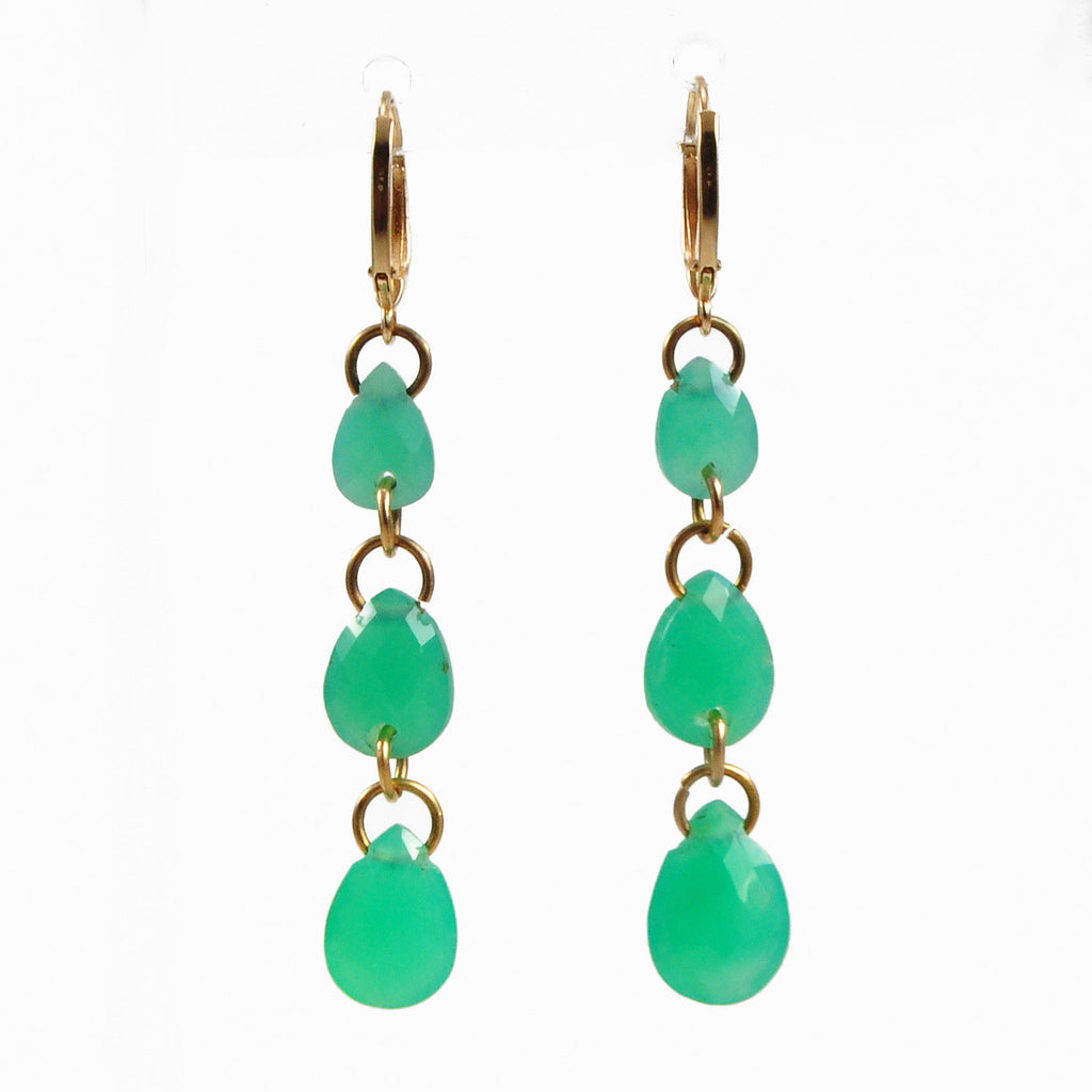 Chrysoprase 40.64mm 14.0 ct Faceted Three-Tier Handcrafted 14K Gemstone Earrings - ZO-398 - Crystalarium