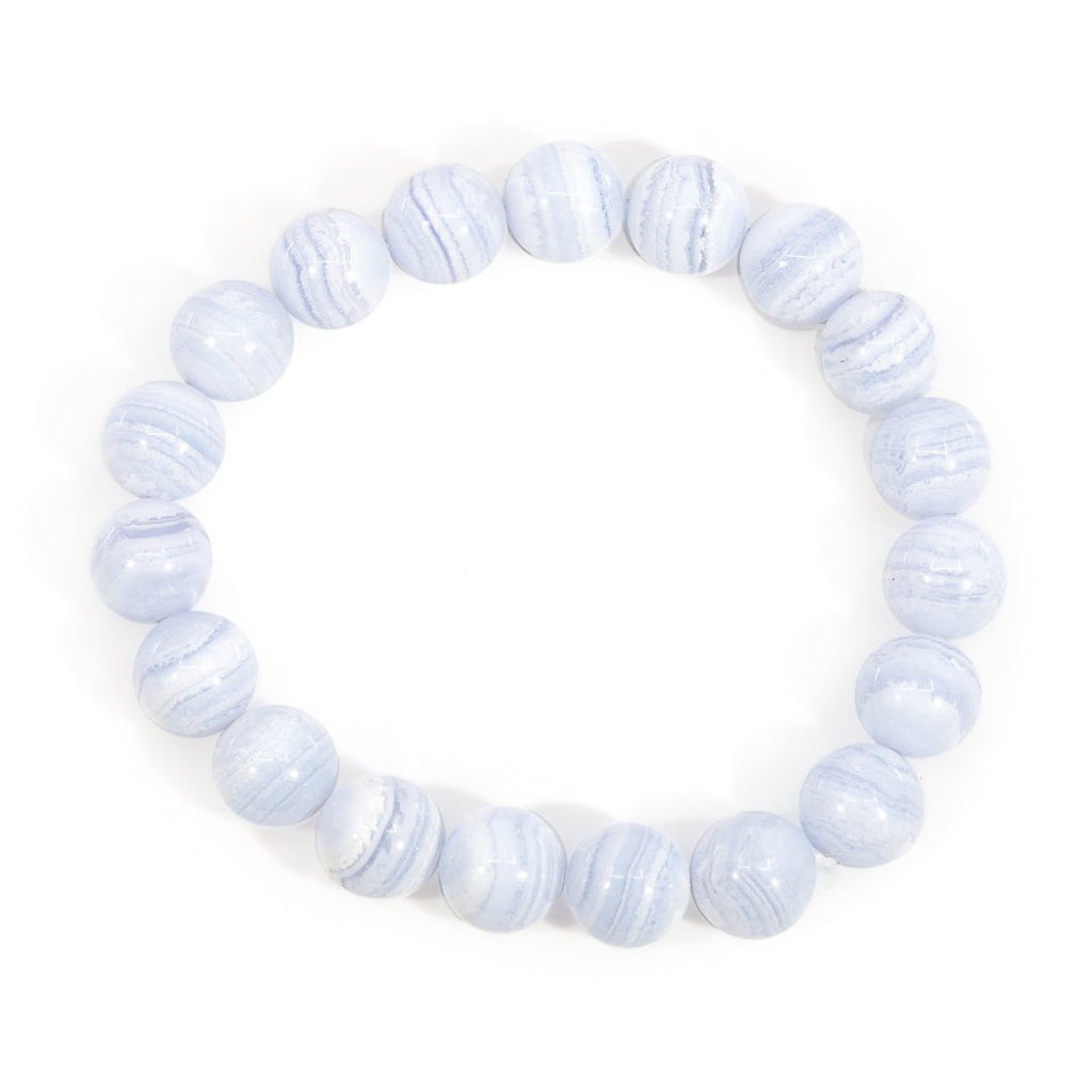 Blue Lace Agate 10mm Beaded Bracelet - KKW-020 - Crystalarium