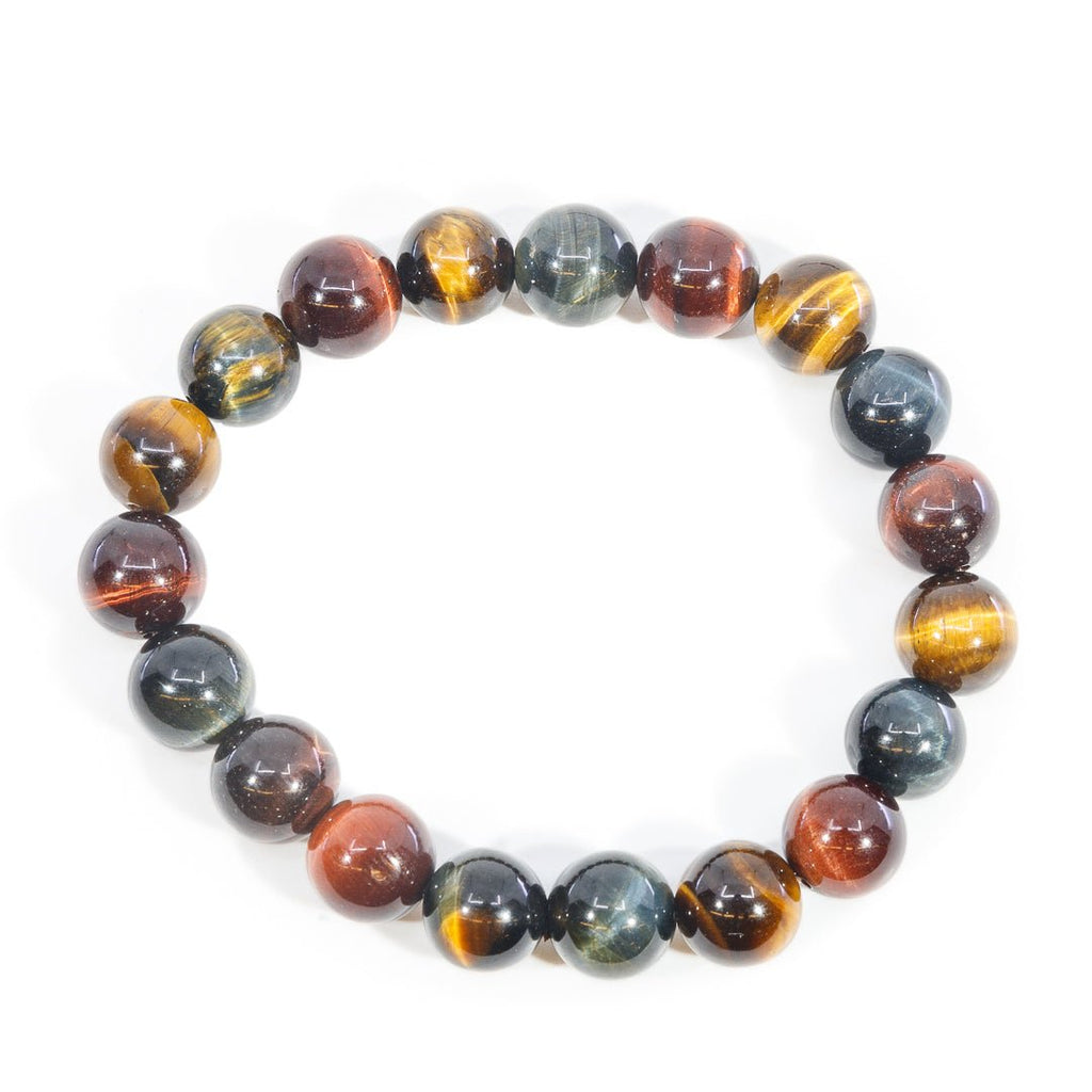 Multicolored Tigers Eye 10mm Beaded Bracelet - KKW-031 - Crystalarium