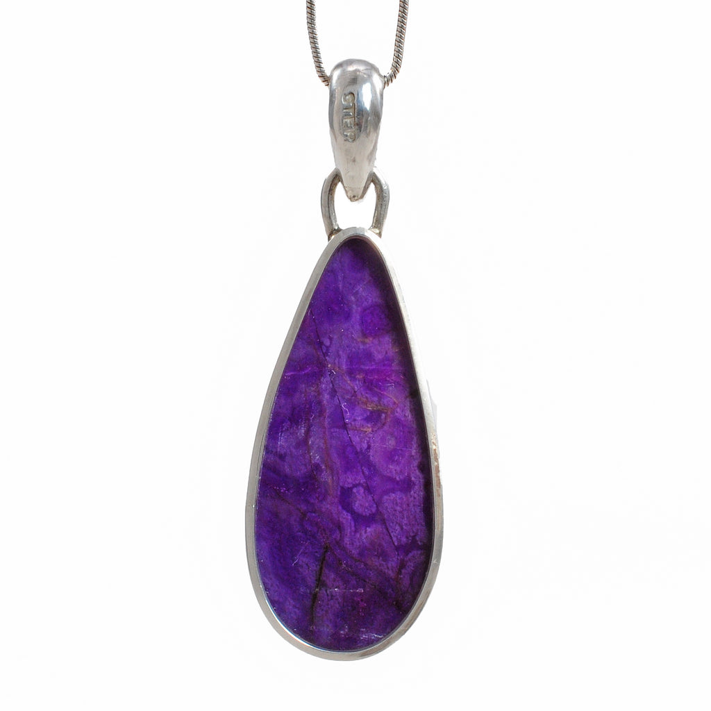 Sugilite 33.82 mm 17.08 ct Teardrop Cabochon Sterling Silver Handcrafted Pendant - DDO-127 - Crystalarium